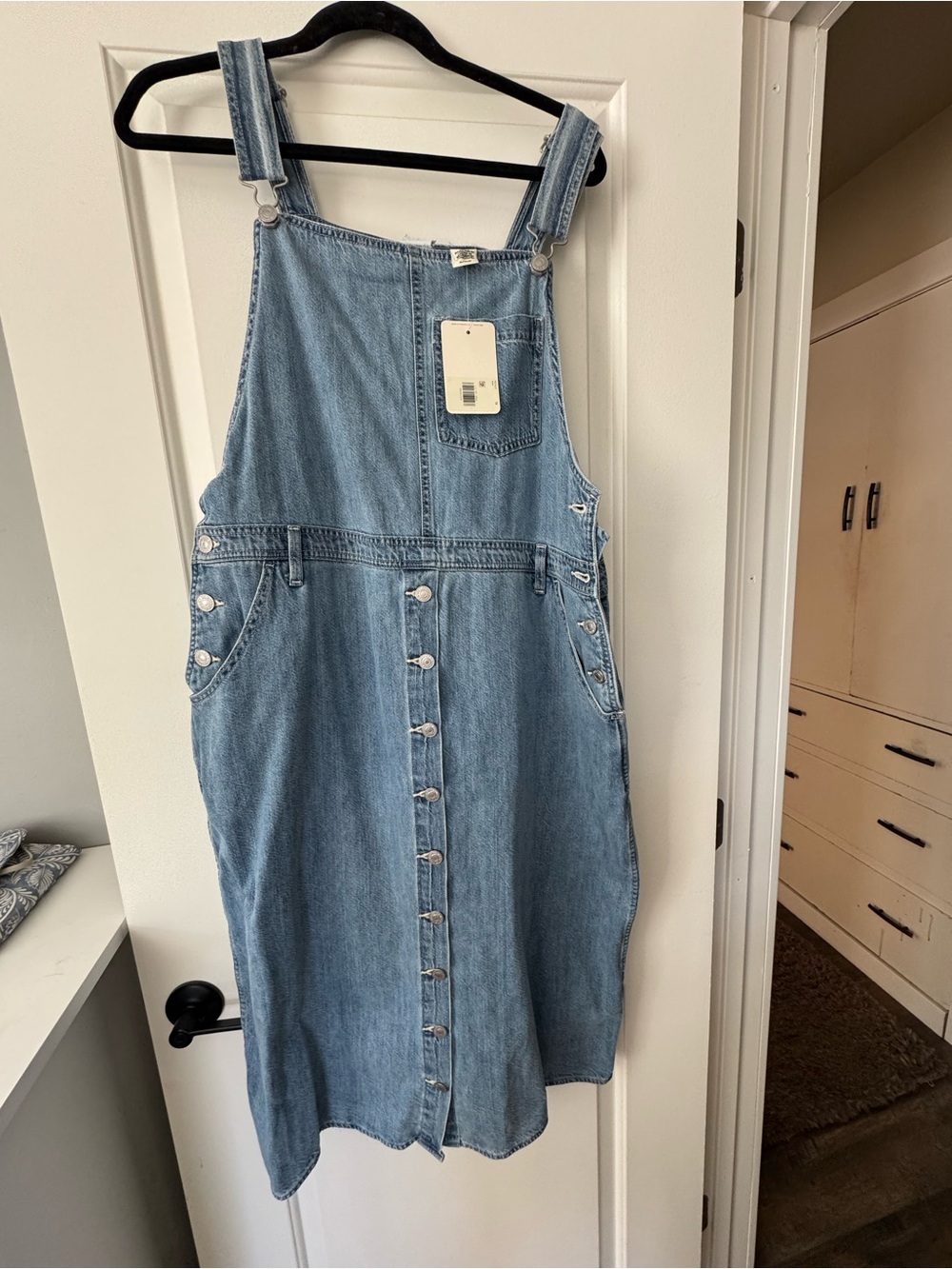 Levi's Light Blue Denim Pinafore Midi Dress with Front Buttons